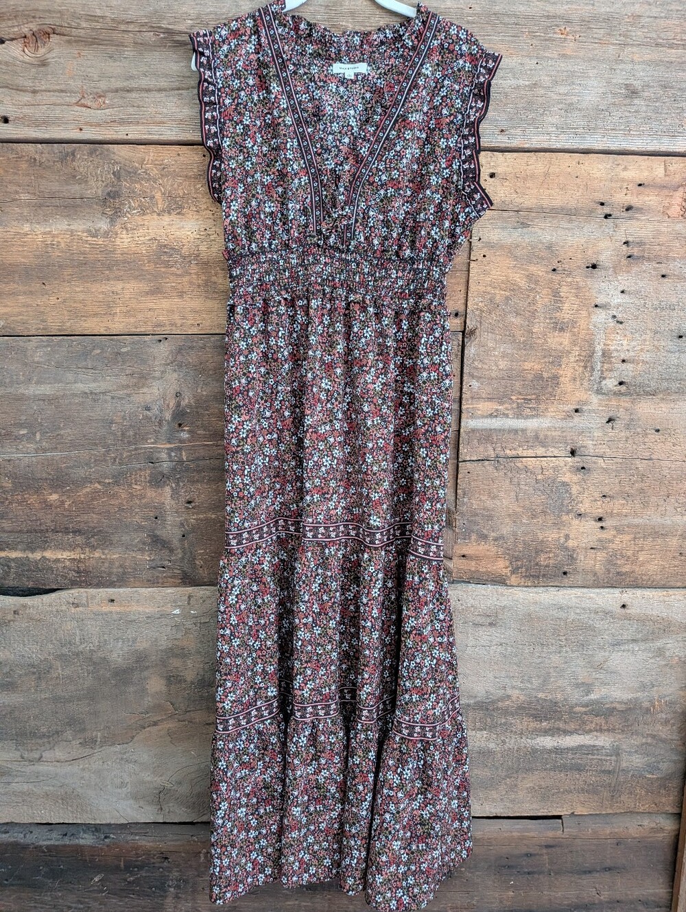 Max Studio Floral Maxi Dress in Burgundy and White